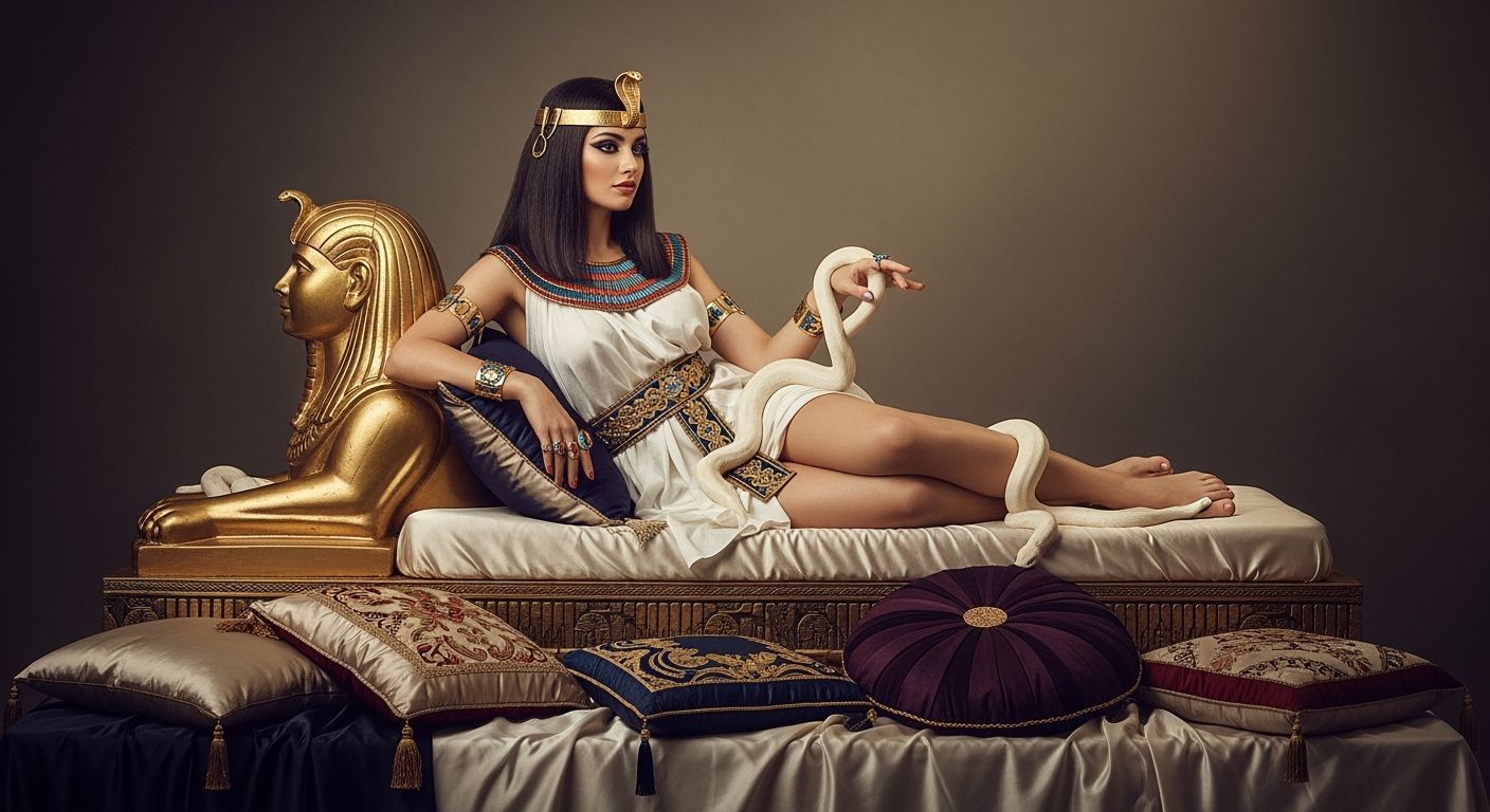 Egyptian Queen Lounging with Snake, Professional Photography