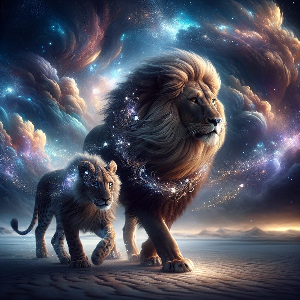 Golden Lion with Star Necklace on Tundra