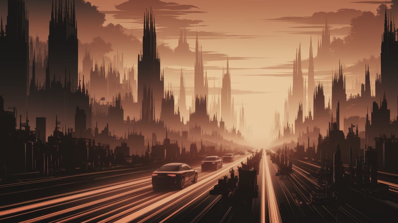 Gothic Cyberpunk Cityscape at Twilight