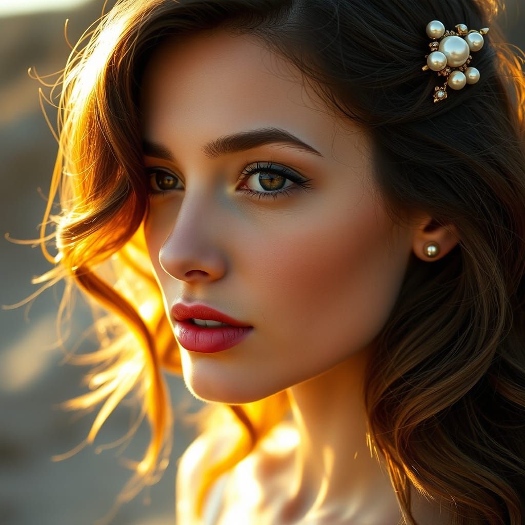 Photorealistic Portrait of a Young Woman in Golden Light
