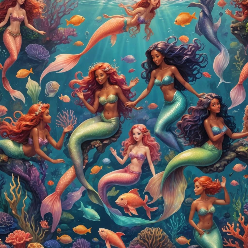 Vibrant Mermaid Conversation Under the Sea