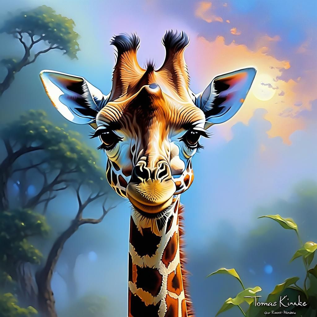 Baby Giraffe with Blue Eyes: Ethereal Fantasy Art
