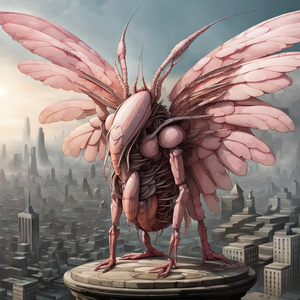 Mi-Go Observing Ruined City with Intricate Details