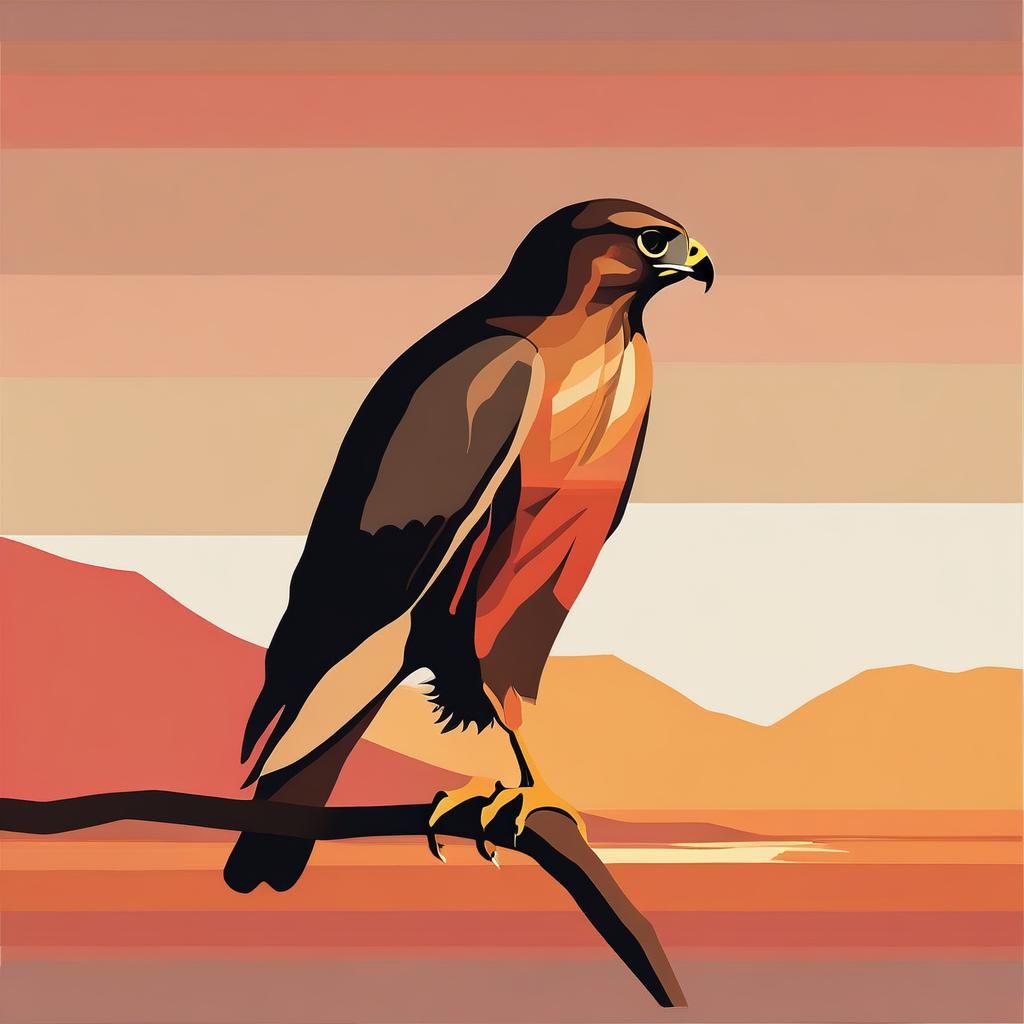 Minimalist Hawk at Sunset: Stylized Art Print