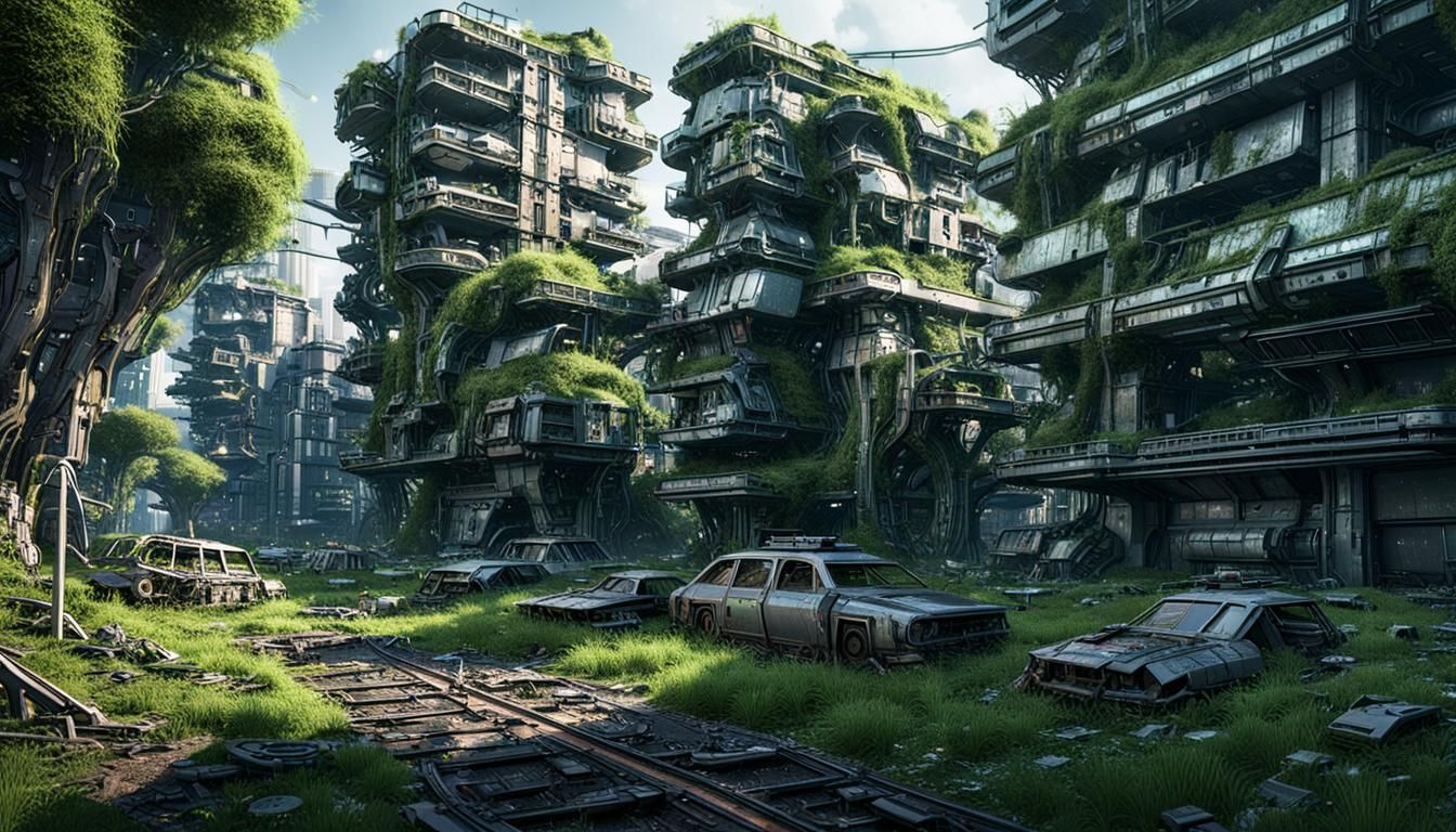 Overgrown Futuristic City in Sci-Fi Style