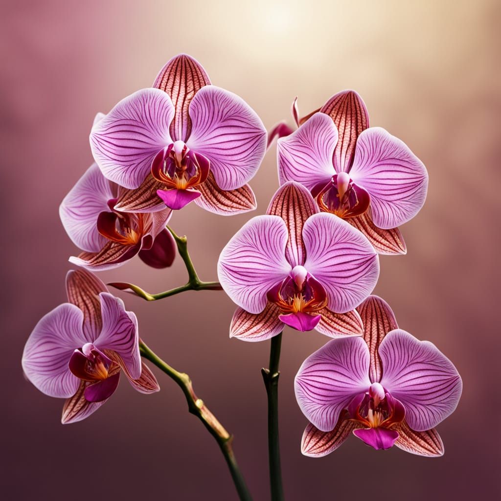 Pink Orchid and Gold Filaments in Oil Painting Style