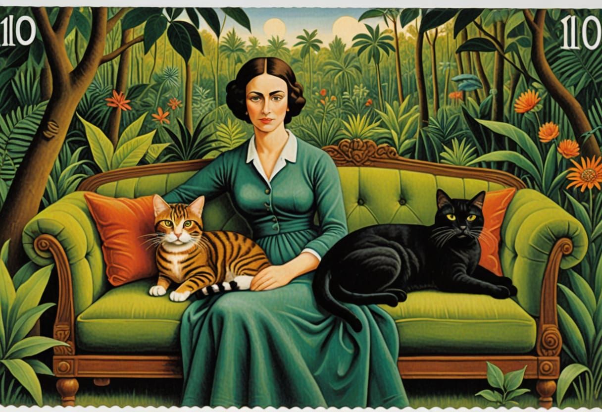 Woman Surrounded by a Jungle Oasis in a Dreamlike Scene