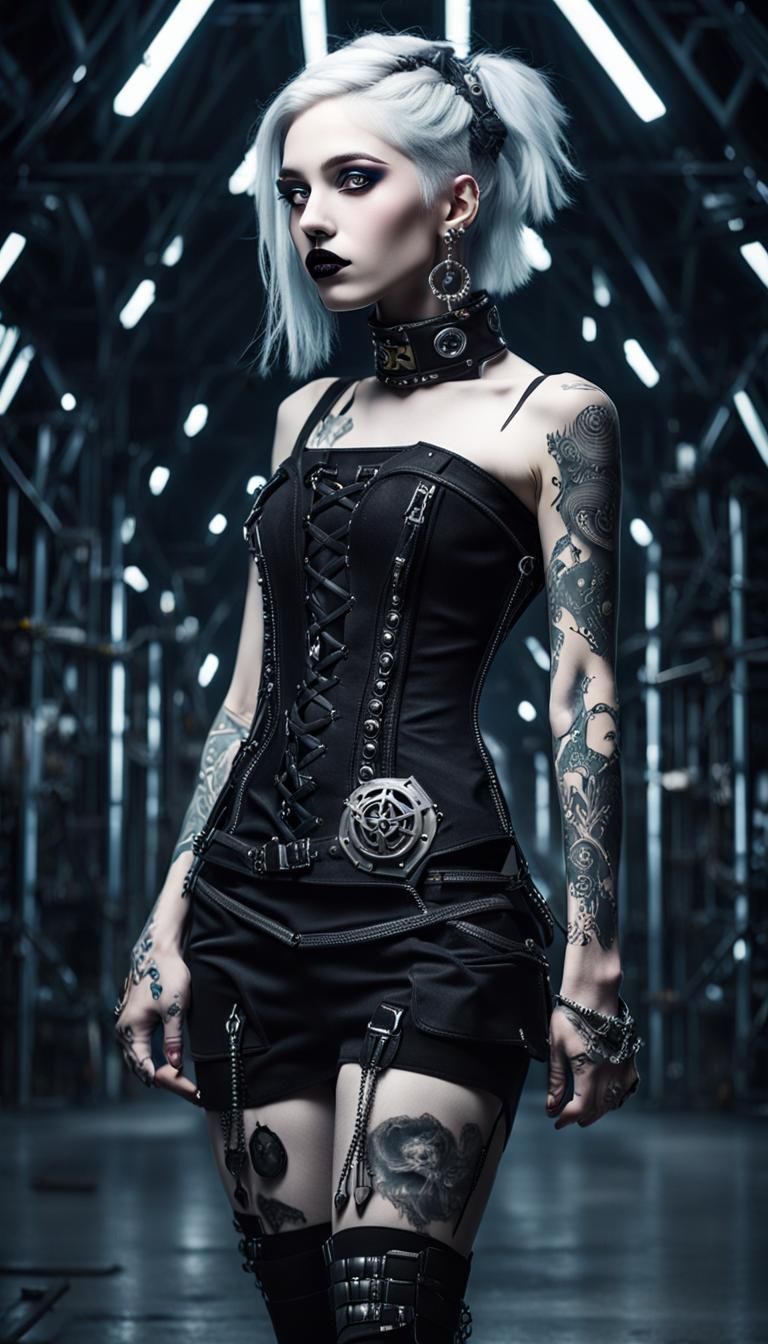 Gorgeous Cyberpunk Woman with Piercing Gaze
