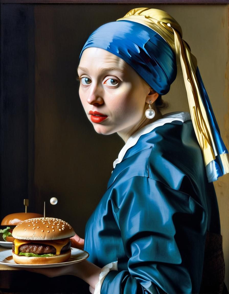 Girl with a Burger: Vermeer Style Portrait
