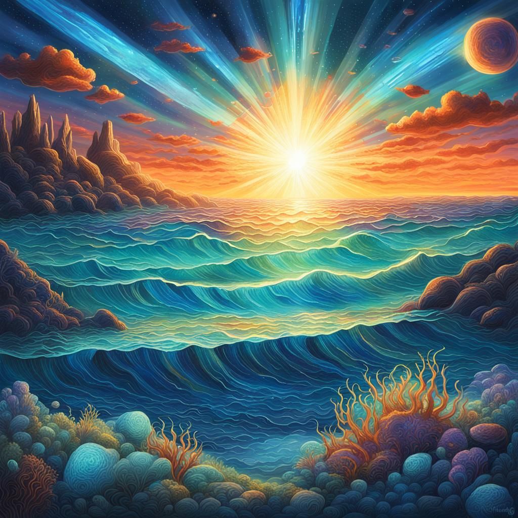 Bioluminescent Ocean Under Morning Sunrays