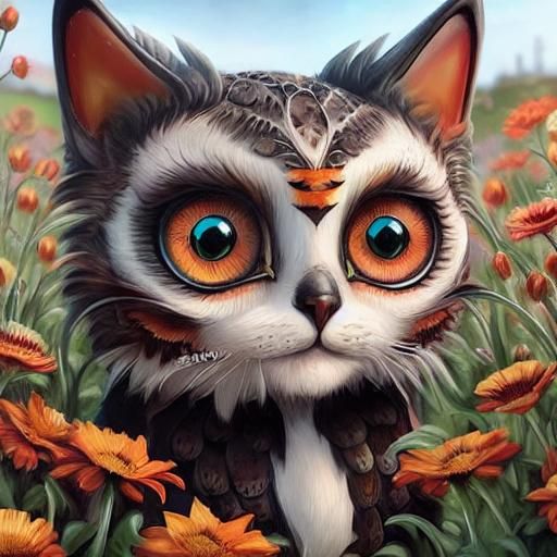 Cute Monster Cat with Tilted Head in Fantasy Art