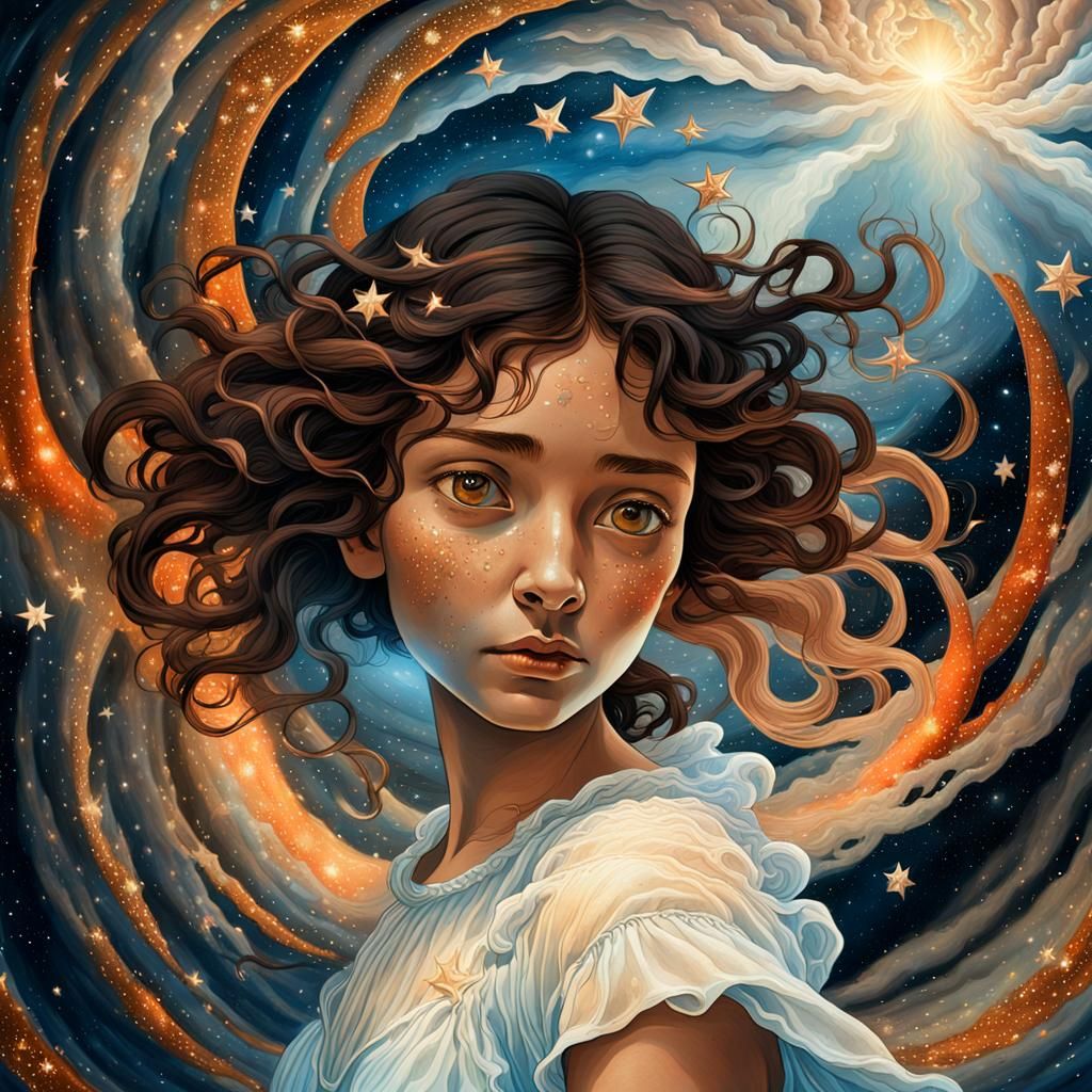 Celestial Woman Emerges from Starry Sea in Fantasy Art