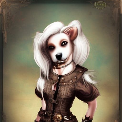 Steampunk Dog Girl with Mechanical Details