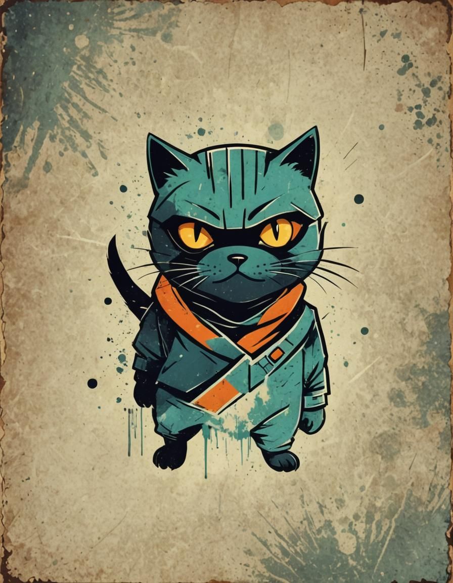 Retro Futuristic Ninja Cat Poster Art