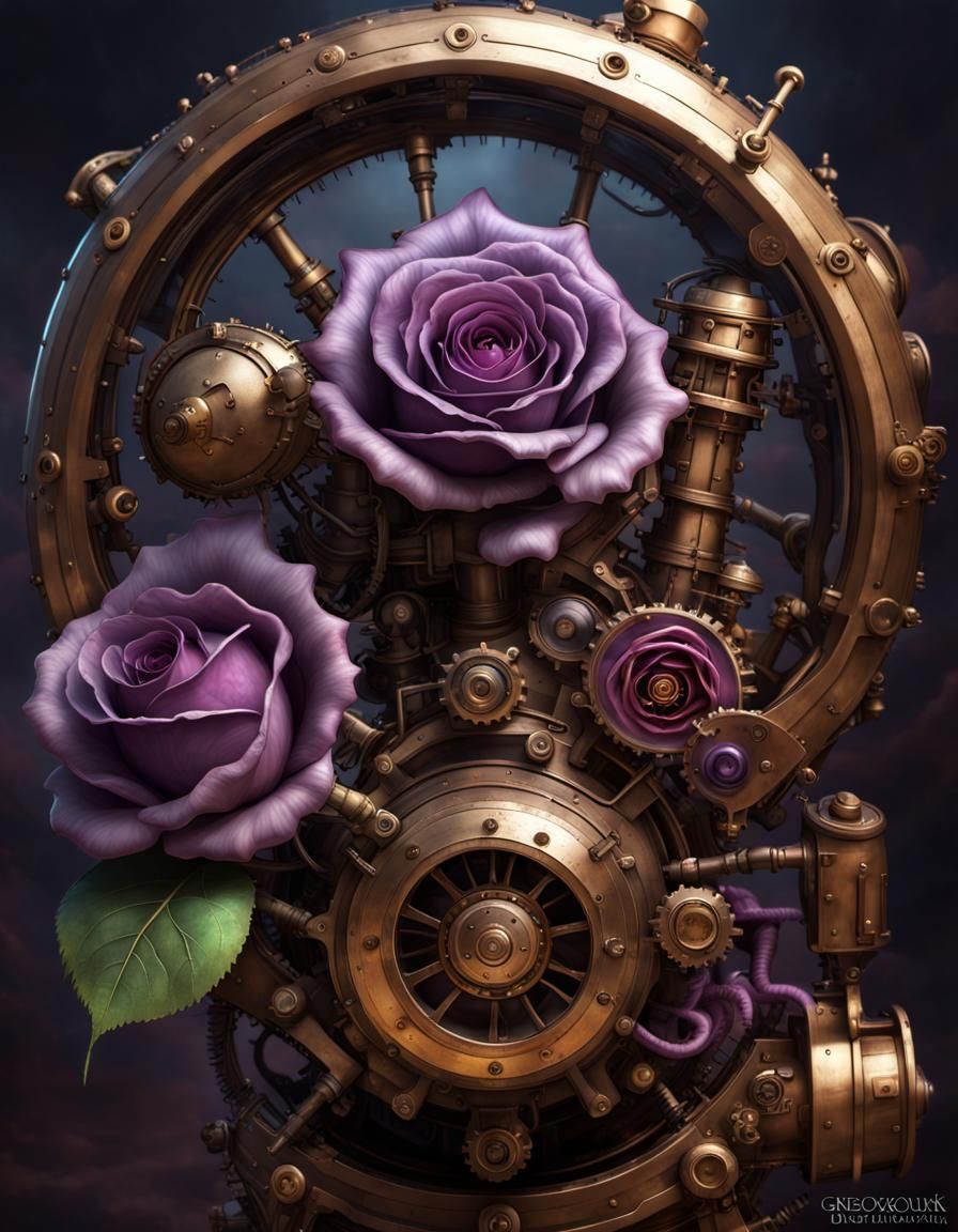 Steampunk Rose Engine: Dark Fantasy Concept Art