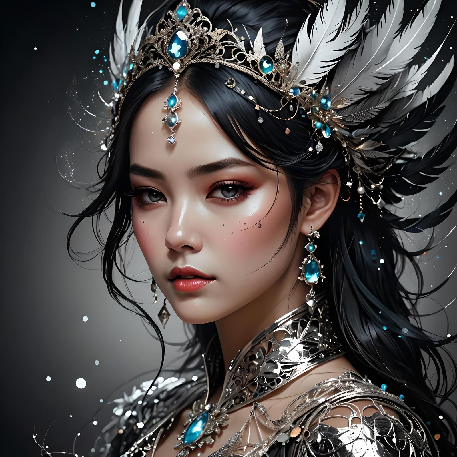 Princess Feather Portrait with Silver Filigree Details