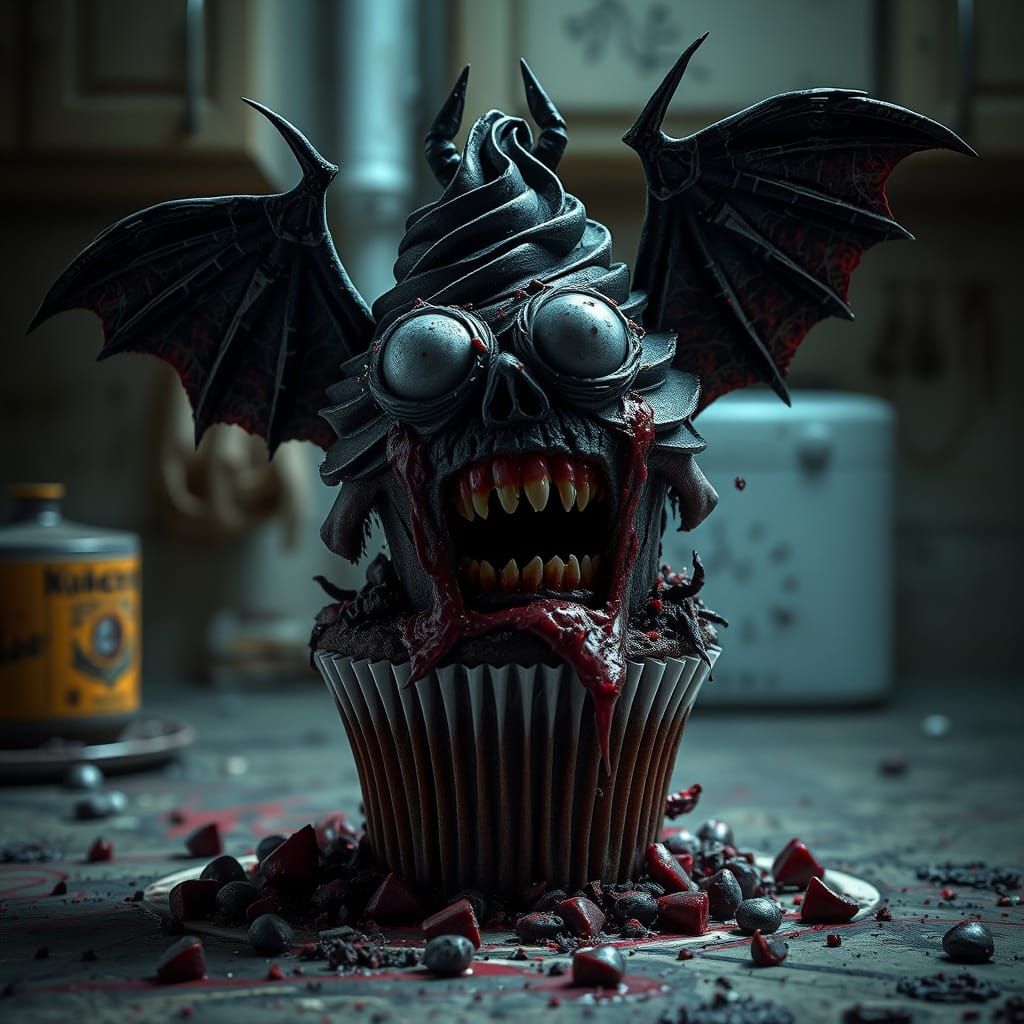 Grotesque Cupcake Transformation in Gothic Biomechanical Sty...