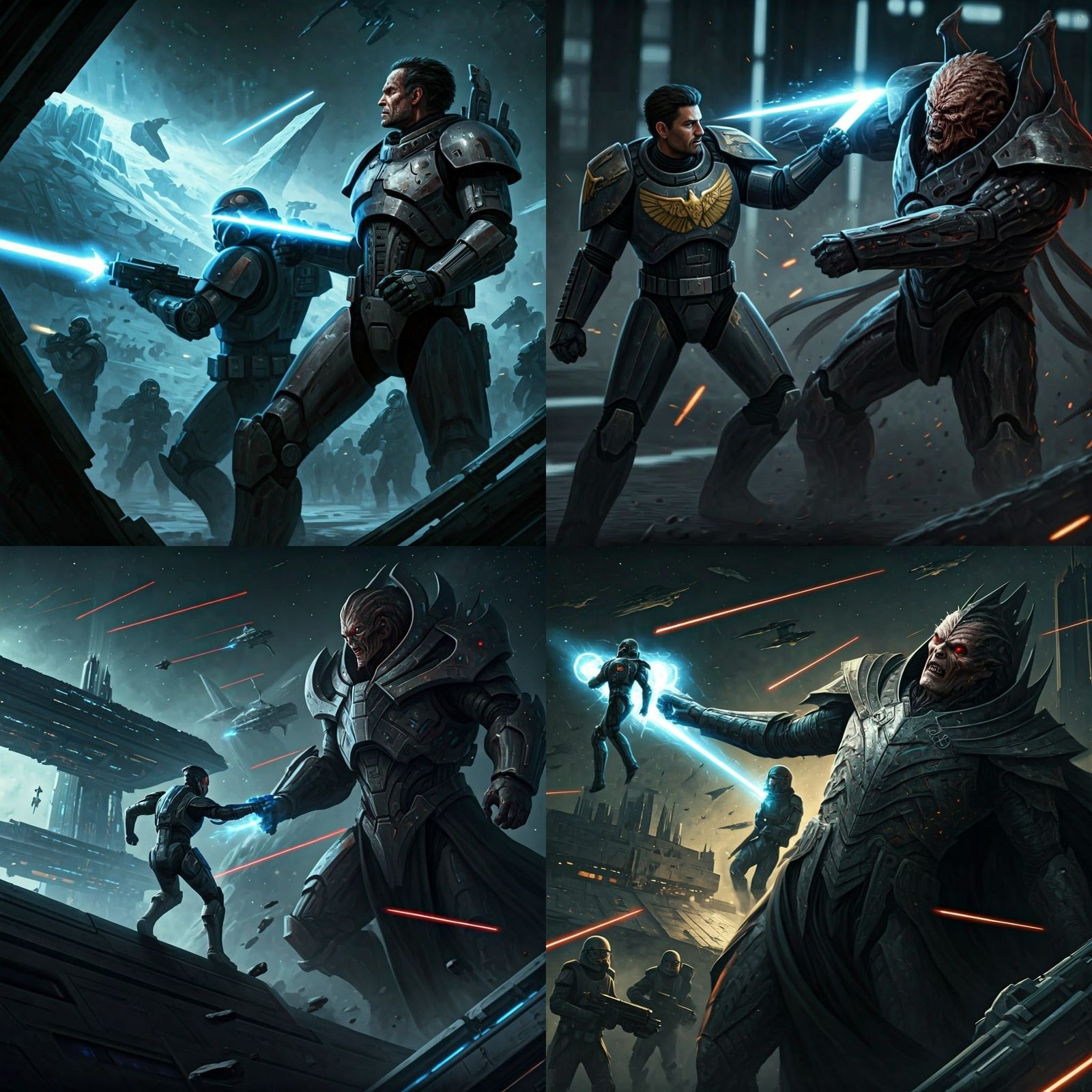 Futuristic Space Battle: Human Soldier vs Alien Leader