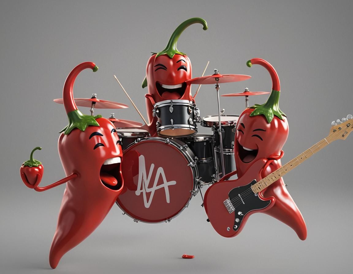 Red Chili Peppers Rock Music: Anime-Inspired 3D Art