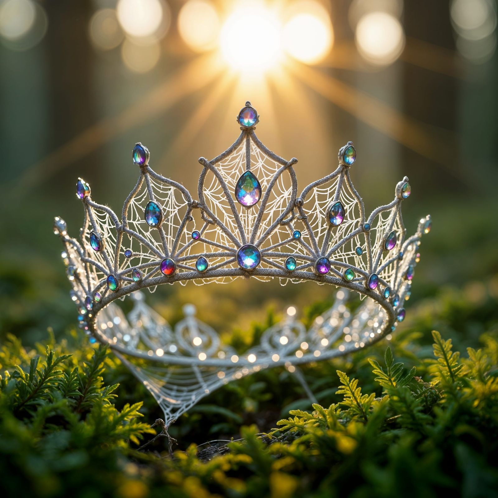 Elaborate Spider Web Crown Floats in Enchanted Forest