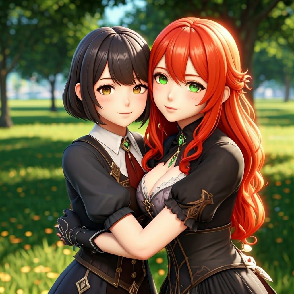 Gothic Women Embrace in the Park