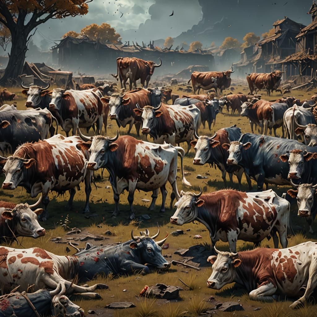 Dead Zombie Cows: Detailed Matte Painting