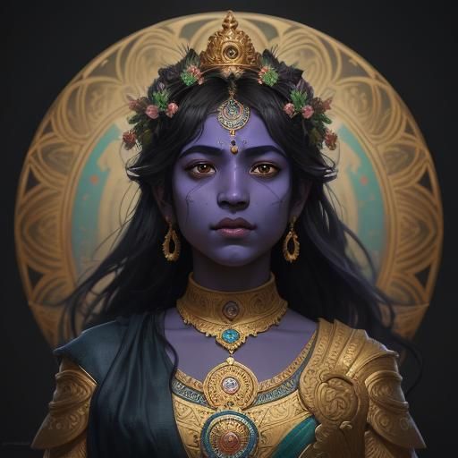 Krishna, Hindu God of Love, in Detailed Portrait