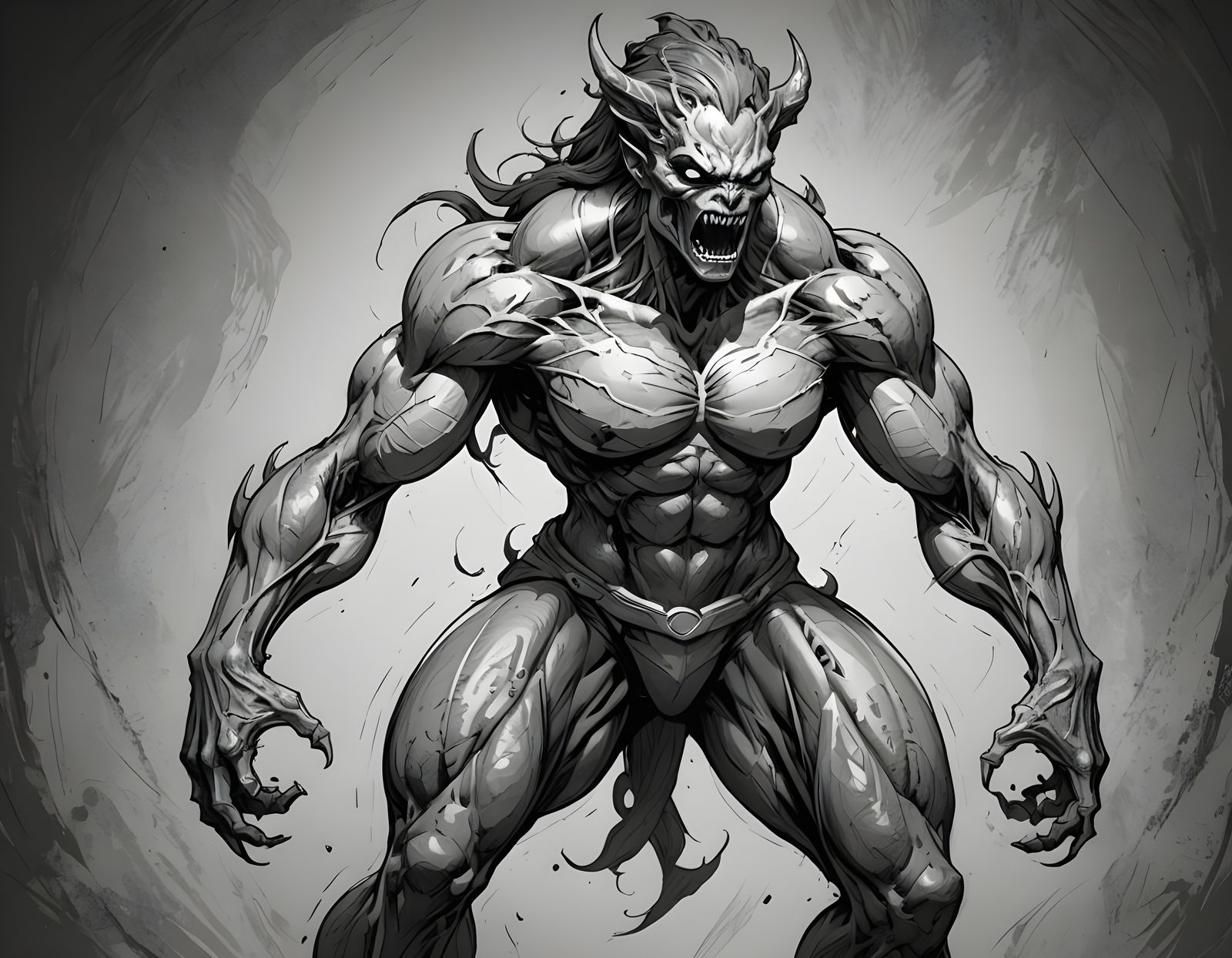 Bipedal Female Creature in Technical Drawing Style