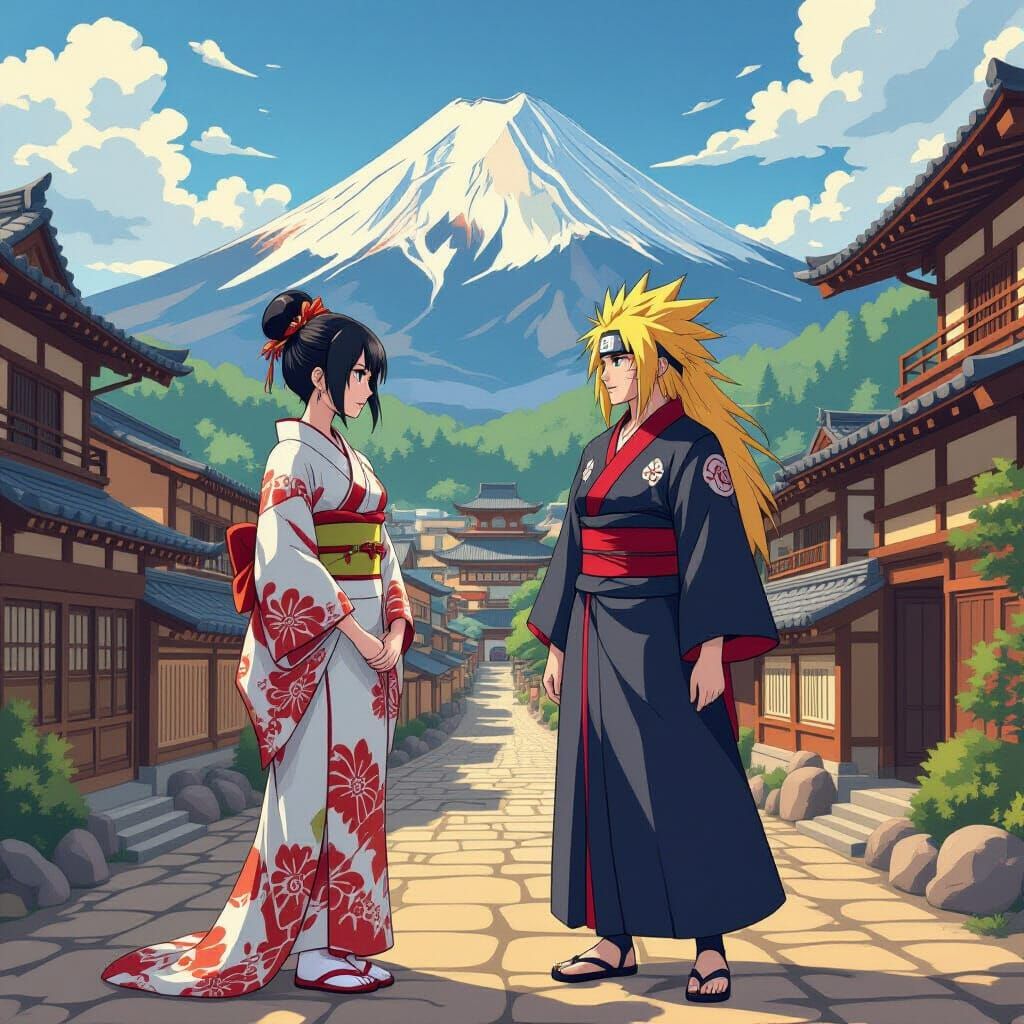 Lady Tamayo and Tsunade in Konoha Village