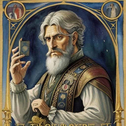 Tarot card portrait of the Hierophant performing Shakespeare...