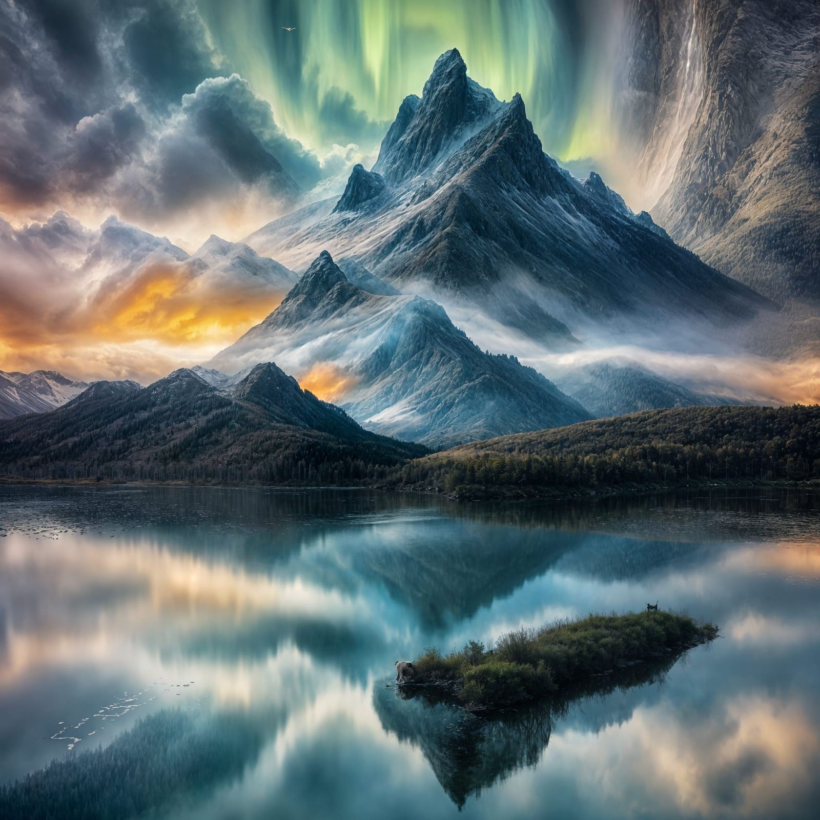 Snowy Mountain Reflections in a Calm Lake