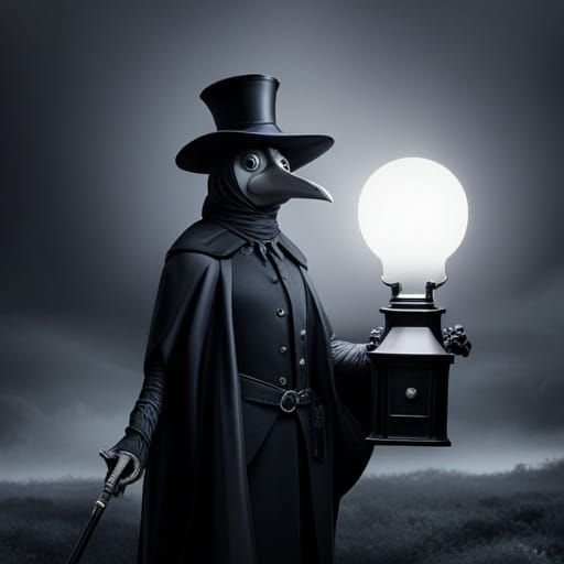 Intricate Plague Doctor with Lantern in Dark Fantasy Style