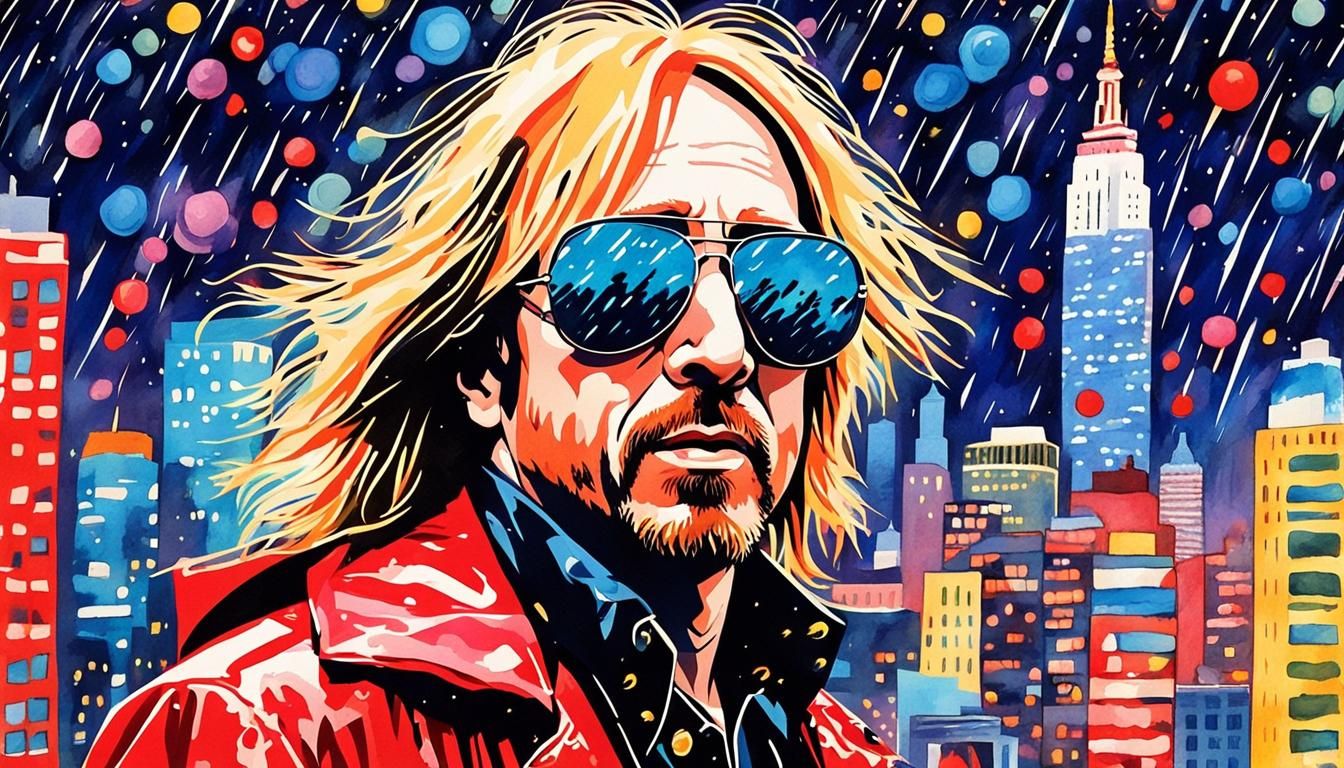 Tom Petty Portrait in Watercolor Pop Art Style