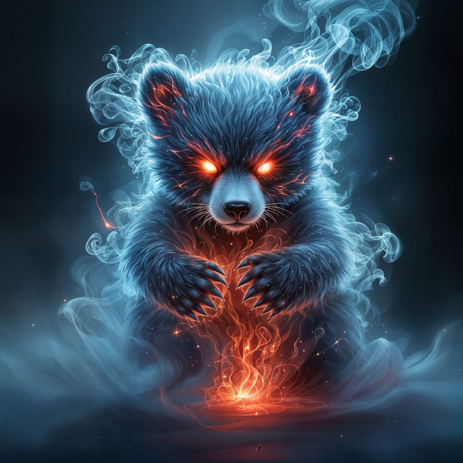 Smoldering Bear Cub in Ethereal Abyss