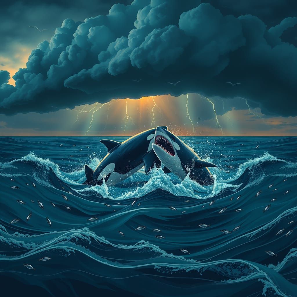 Majestic Orca Battles Shark as Giant Whale Lies Awake