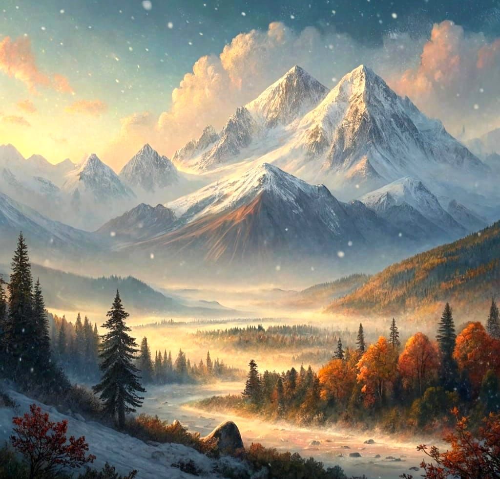 Majestic Snowy Mountains in Romantic Style