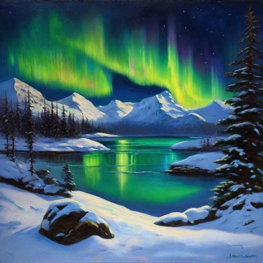 Northern Lights Oil Painting in Gurney Style