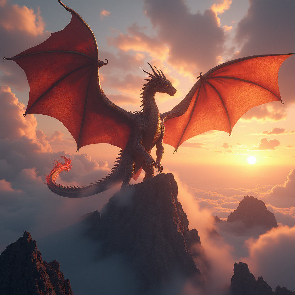 Majestic Dragon Soaring Above Mountain Range