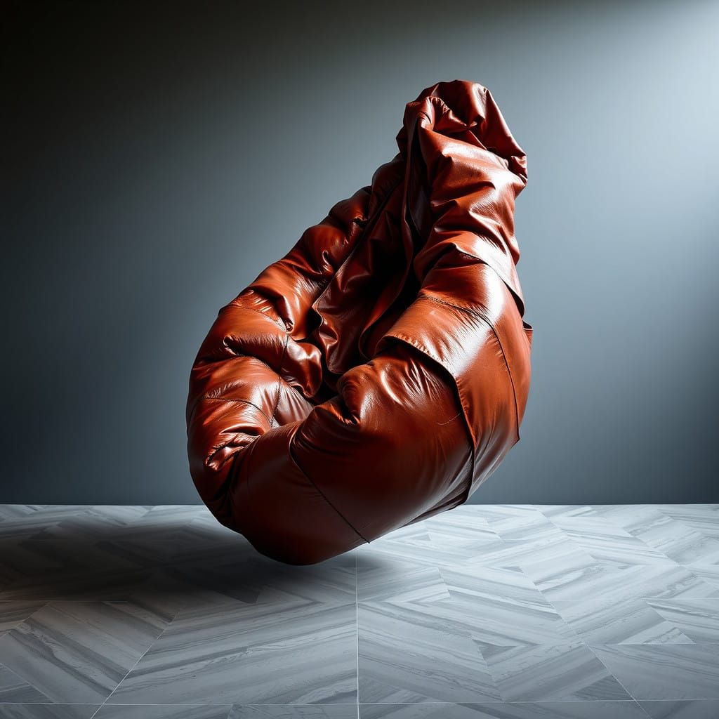 Leather Bean Bag Chair in Melted Organ Tissue Form