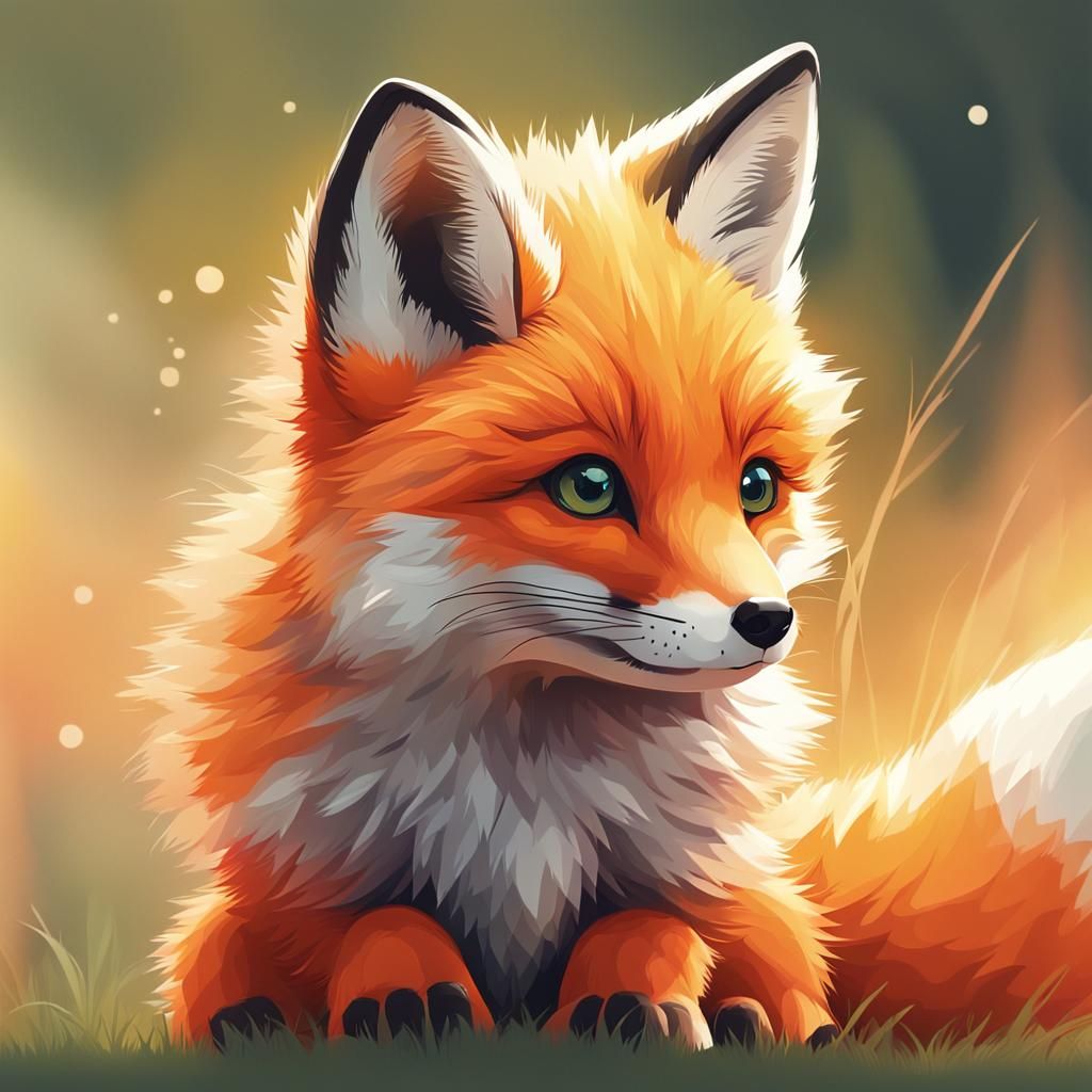 Shy Fox Cub Portrait in Vibrant Vector Style