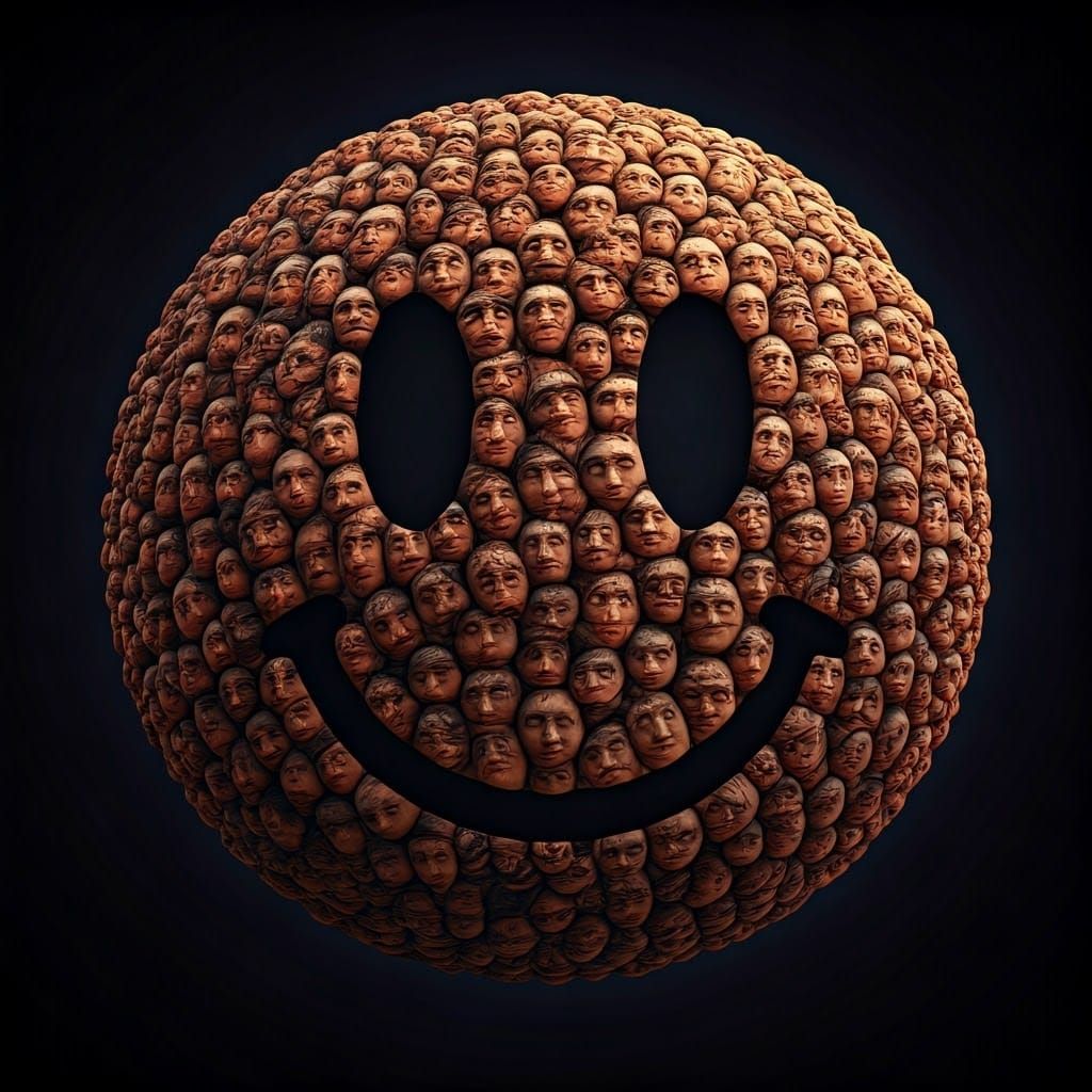 Mosaic Masterpiece: Vibrant 3D Faces Unite in Joy