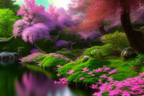 Blooming riverbank