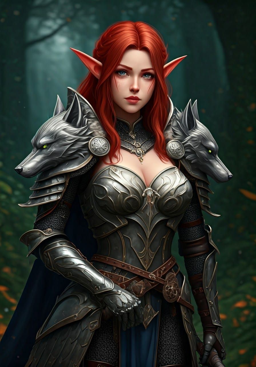 Mystical Elven Warrior in Vibrant Forest
