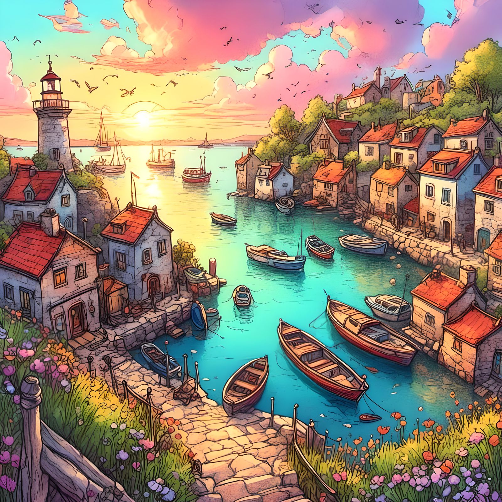 <lora:Glorious Pencils:1.0> color pencil sketch
Drone view o...