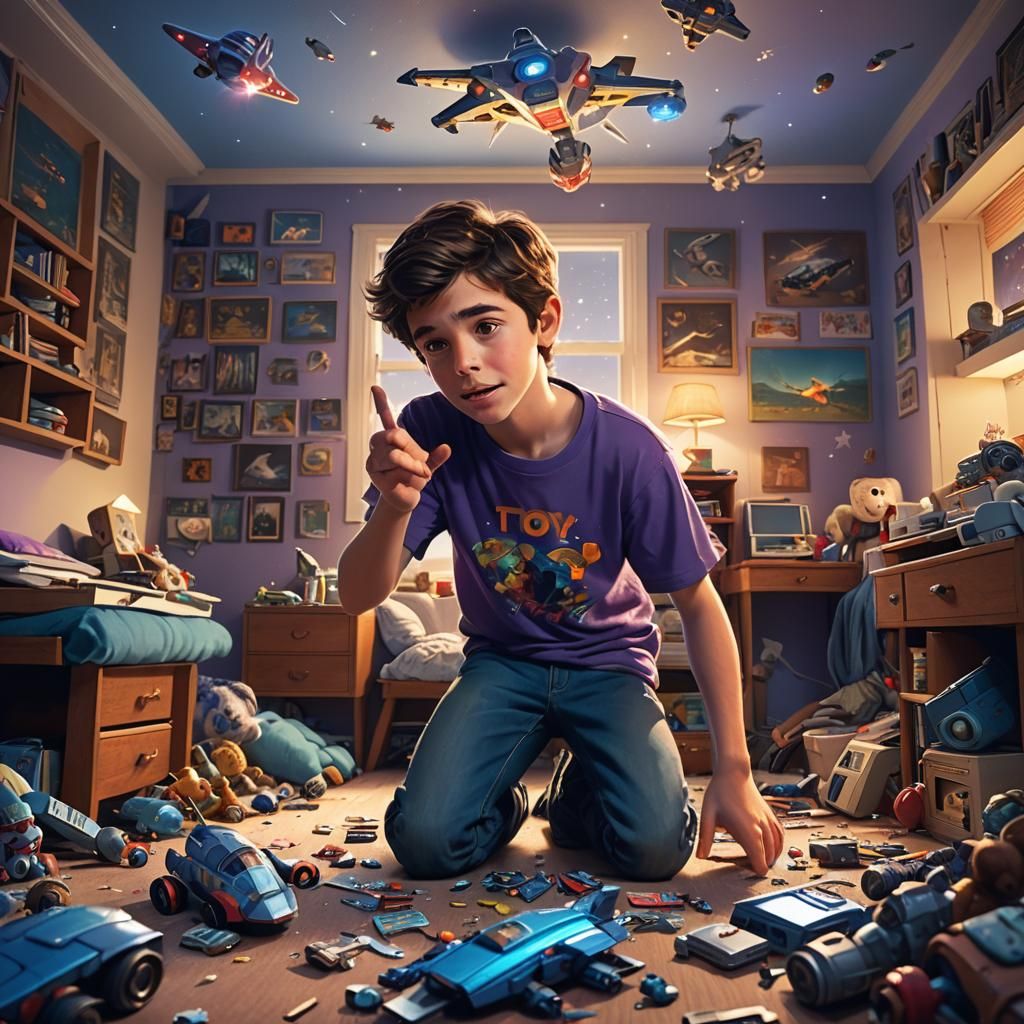 Boy Playing with Spaceship: Vibrant Fantasy Concept Art