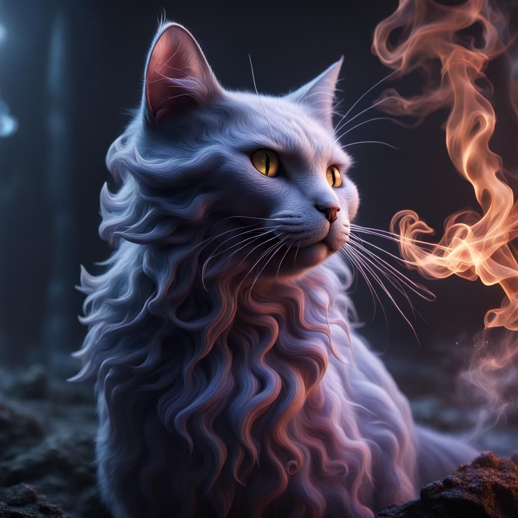 Ghostly Smoke Cat Fantasy Concept Art