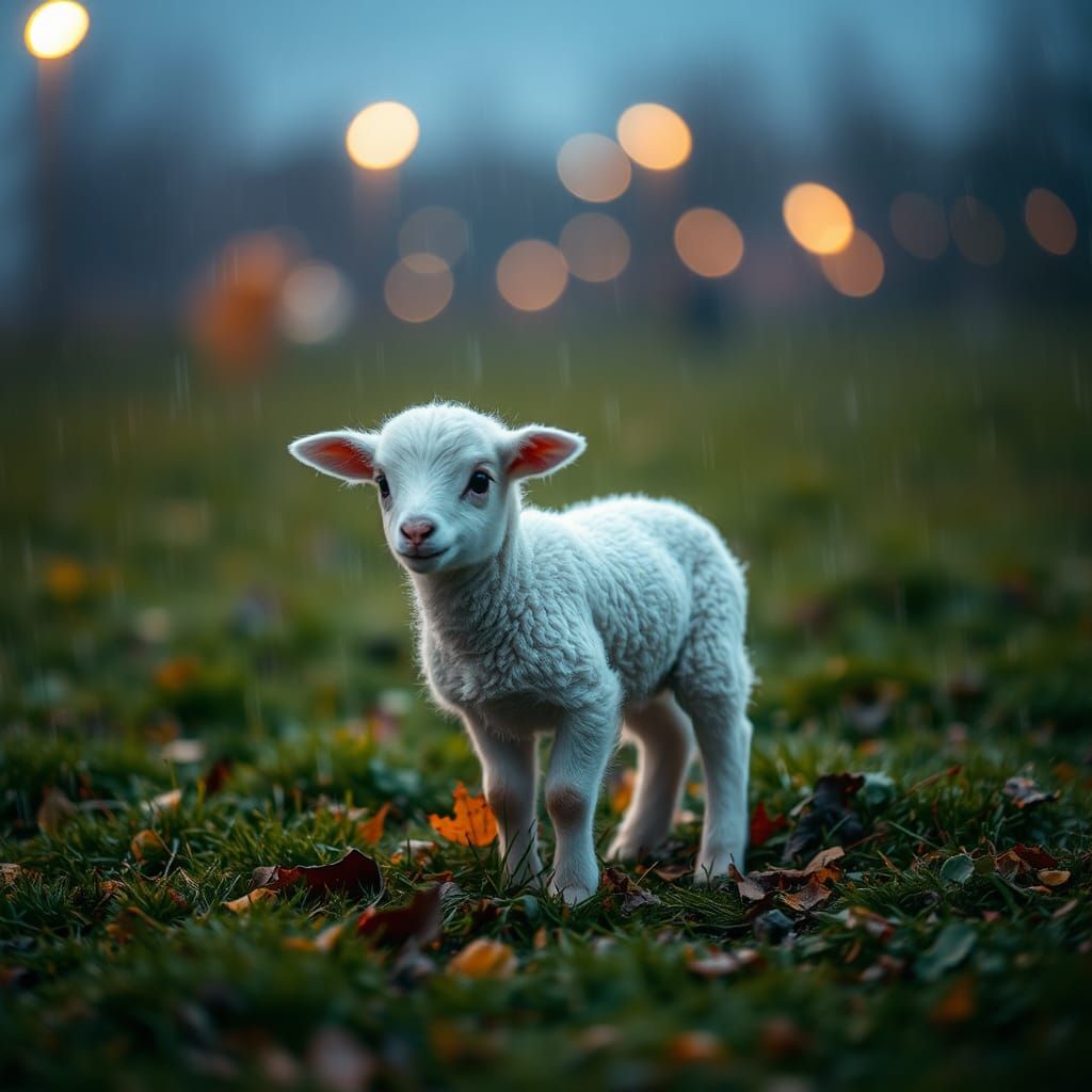 Lonely Lamb in Autumn Rain