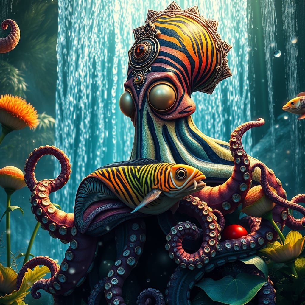 Kundalini Octopus Goddess in a Sunlit Garden