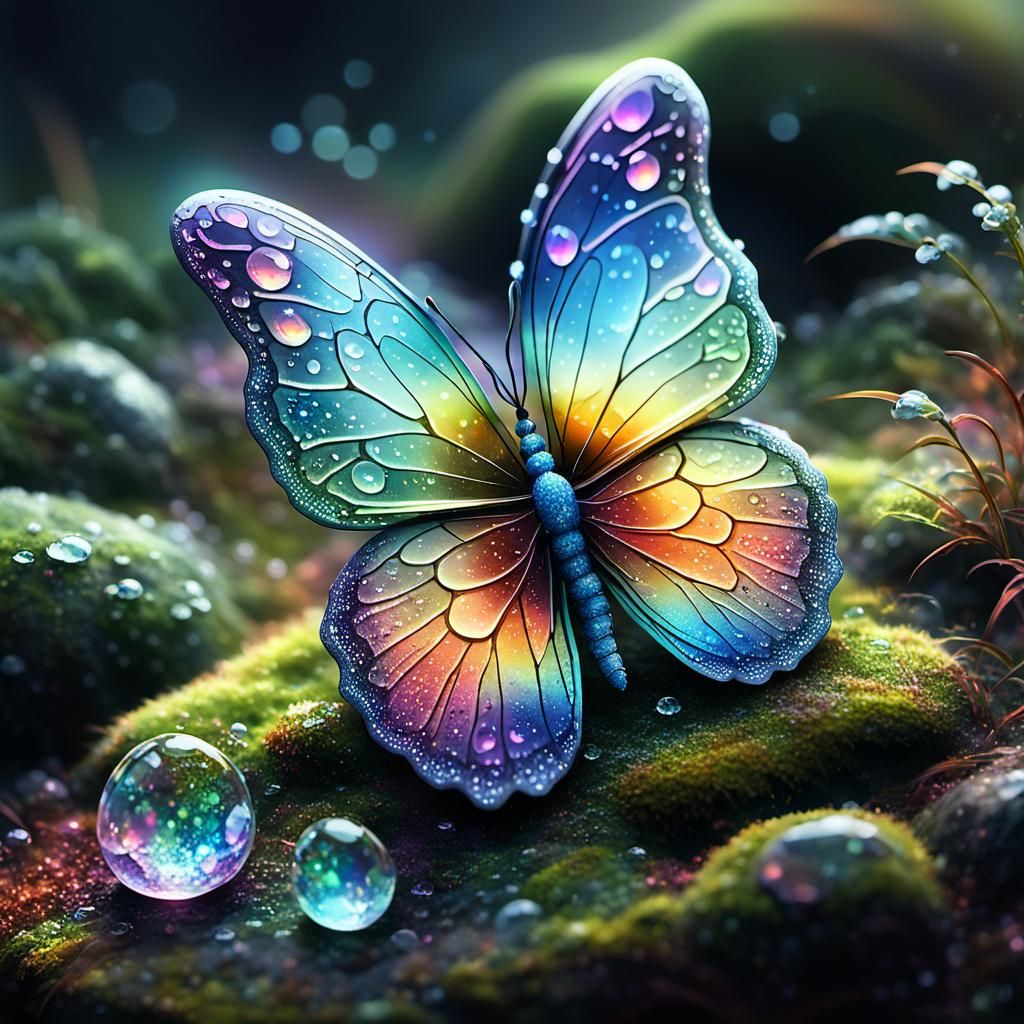 Crystal Butterfly with Rainbow Glow, Digital Painting