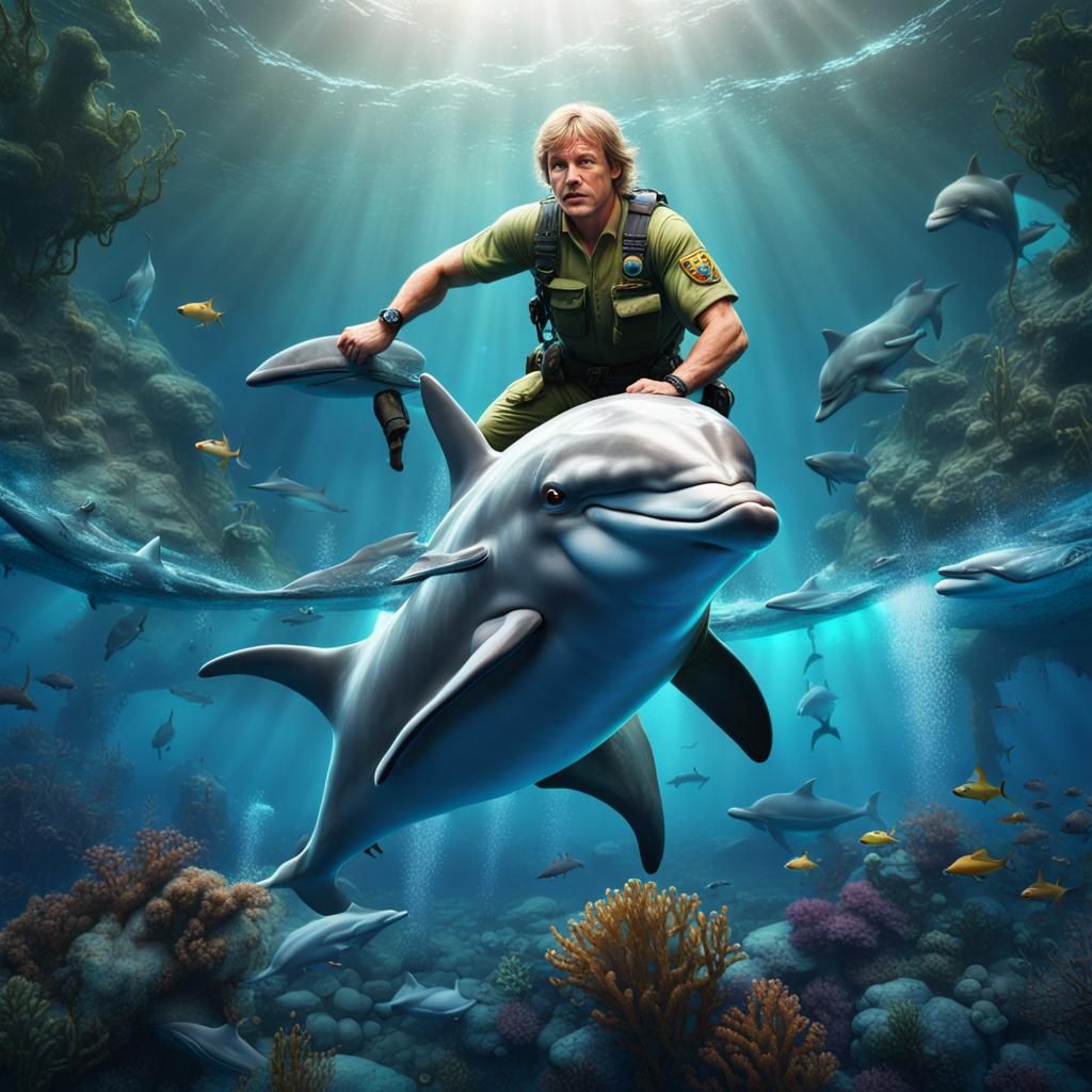 Underwater Scene with Dolphin in Detailed Matte Painting Sty...